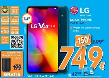 Promoties Lg smartphone v40 thinq - LG - Geldig van 01/02/2019 tot 24/02/2019 bij Krefel
