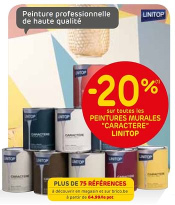 Promotions -20% sur toutes les peintures murales caractere linitop - Linitop - Valide de 06/02/2019 à 25/02/2019 chez Brico