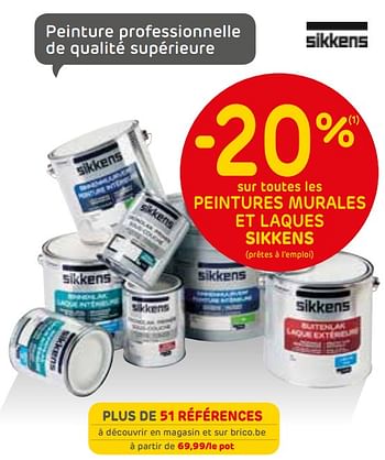 Promotions -20% sur toutes les peintures murales et laques sikkens - Sikkens - Valide de 06/02/2019 à 25/02/2019 chez Brico