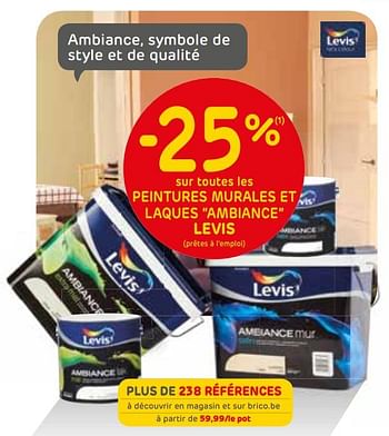 Promotions -25% sur toutes les peintures murales et laques ambiance levis - Levis - Valide de 06/02/2019 à 25/02/2019 chez Brico