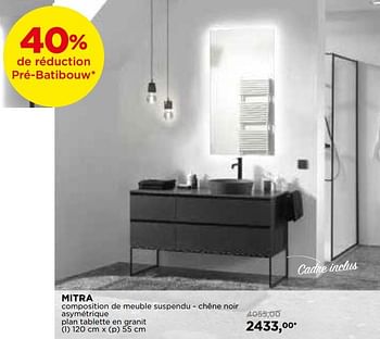 Promotions Mitra composition de meuble suspendu - chêne noir asymétrique plan tablette en granit - Balmani - Valide de 01/02/2019 à 24/02/2019 chez X2O
