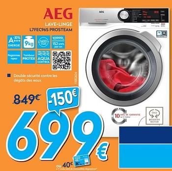 Promotions Aeg lave-linge l7fec96s prosteam - AEG - Valide de 01/02/2019 à 24/02/2019 chez Krefel