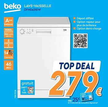 Promotions Beko lave-vaisselle dfn04310w - Beko - Valide de 01/02/2019 à 24/02/2019 chez Krefel
