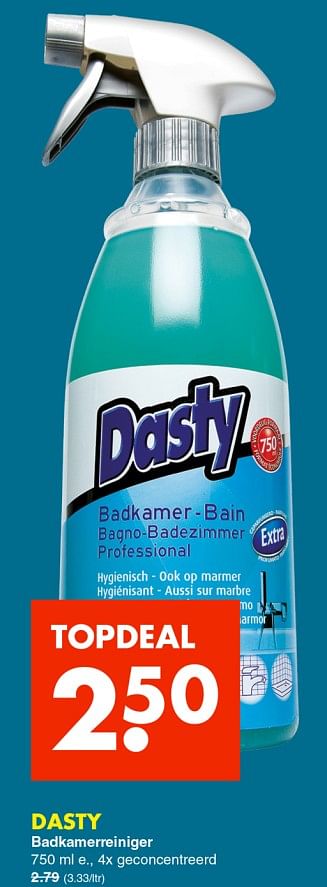 Promotions Dasty badkamerreiniger - Dasty - Valide de 28/01/2019 à 16/02/2019 chez Wibra