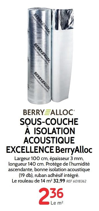 Promotions Sous-couche à isolation acoustique excellenceberryalloc - Berry Alloc - Valide de 06/02/2019 à 25/02/2019 chez BricoPlanit