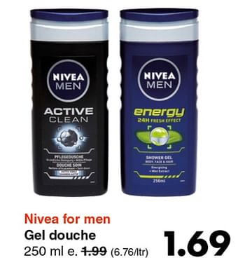 Promotions Nivea for men gel douche - Nivea - Valide de 28/01/2019 à 16/02/2019 chez Wibra