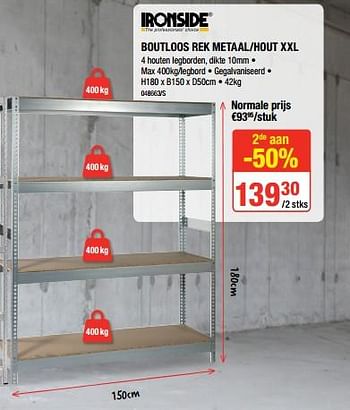 Promotions Boutloos rek metaal-hout xxl - Ironside - Valide de 31/01/2019 à 17/02/2019 chez HandyHome