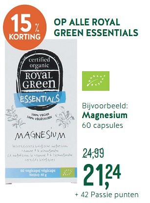 Promoties Op alle royal green essentials magnesium - Essentials - Geldig van 28/01/2019 tot 24/02/2019 bij Holland & Barret