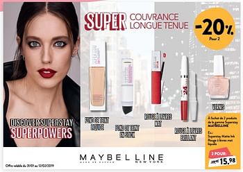 Promotions Superstay matte ink rouge à lèvres mat liquide - Maybelline - Valide de 30/01/2019 à 26/02/2019 chez DI