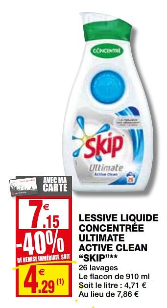 SKIP Skip lessive liquide concentrée active clean 26lavages 910ml