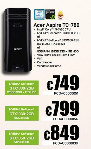 Promoties Acer aspire tc-780 - Acer - Geldig van 01/02/2019 tot 09/02/2019 bij Compudeals