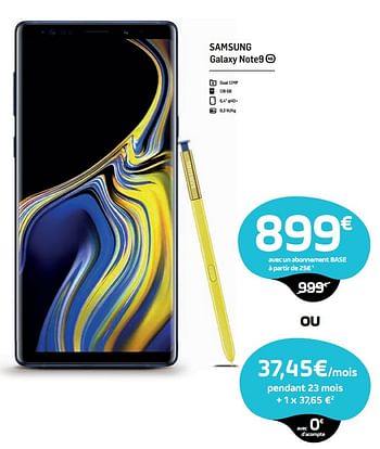 Promotions Samsung galaxy note9 - Samsung - Valide de 31/01/2019 à 18/03/2019 chez Base