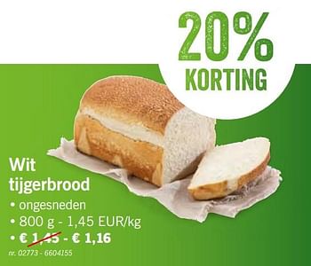 Promoties Wit tijgerbrood - Huismerk - Lidl - Geldig van 11/02/2019 tot 16/02/2019 bij Lidl