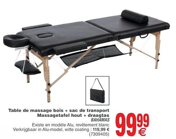 Promotions Table de massage bois + sac de transport massagetafel hout + draagtas bahamas - Nordic Fitness - Valide de 05/02/2019 à 18/02/2019 chez Cora