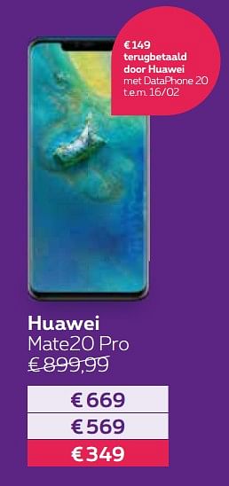 Promotions Huawei mate20 pro - Huawei - Valide de 01/02/2019 à 28/02/2019 chez Proximus