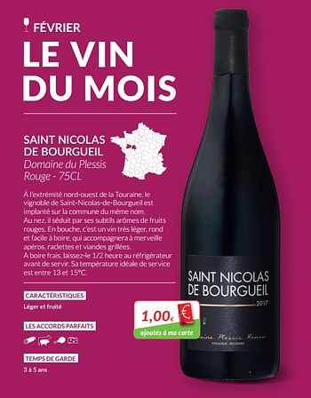 Promotions Saint nicolas de bourgueil domaine du plessis rouge - Vins rouges - Valide de 01/02/2019 à 28/02/2019 chez Intermarche