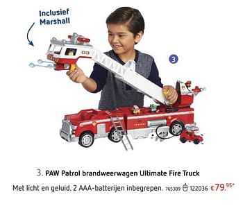 Promoties Paw patrol brandweerwagen ultimate fire truck - PAW  PATROL - Geldig van 07/02/2019 tot 09/03/2019 bij Dreamland