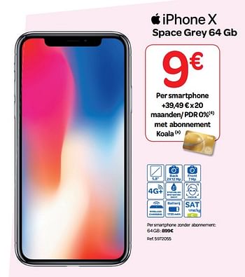 Promoties Apple iphone x space grey 64 gb - Apple - Geldig van 06/02/2019 tot 18/02/2019 bij Carrefour