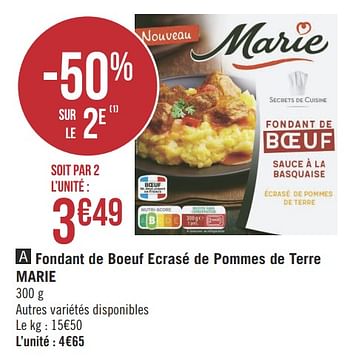 Promotions Fondant de boeuf ecrasé de pommes de terre marie - Marie - Valide de 05/02/2019 à 17/02/2019 chez Géant Casino