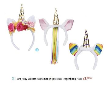 Promotions Tiara rosy unicorn, met lintjes of regenboog - Produit maison - Dreamland - Valide de 07/02/2019 à 09/03/2019 chez Dreamland