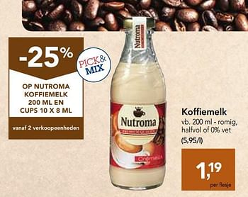 Promoties Koffiemelk romig, halfvol of 0% vet - Nutroma - Geldig van 13/02/2019 tot 26/02/2019 bij Makro