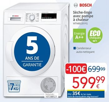 Promotions Bosch sèche-linge avec pompe à chaleur wtm85201fg - Bosch - Valide de 01/02/2019 à 28/02/2019 chez Eldi