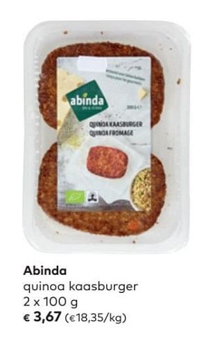 Promoties Quinoa kaasburger - Abinda - Geldig van 06/02/2019 tot 05/03/2019 bij Bioplanet