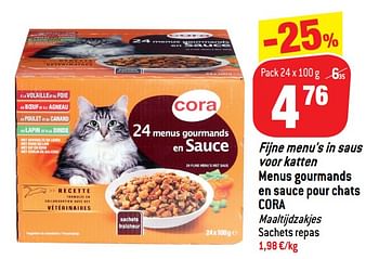 Promoties Fijne menu`s in saus voor katten menus gourmands en sauce pour chats cora - Huismerk - Match - Geldig van 13/02/2019 tot 19/02/2019 bij Match