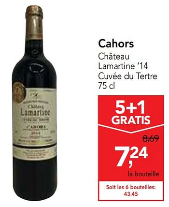 Promoties Cahors château lamartine `14 cuvée du tertre - Rode wijnen - Geldig van 13/02/2019 tot 26/02/2019 bij Makro