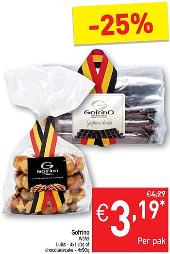 Promotions Gofrino wafel luiks - of chocoladecake - Gofrino - Valide de 12/02/2019 à 17/02/2019 chez Intermarche