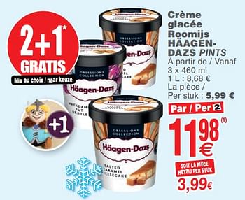 Promoties Crème glacée roomijs häagendazs pints - Haagen-Dazs - Geldig van 12/02/2019 tot 18/02/2019 bij Cora