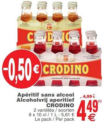 Promoties Apéritif sans alcool alcoholvrij aperitief crodino - Crodino - Geldig van 12/02/2019 tot 18/02/2019 bij Cora