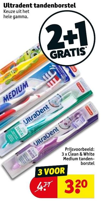 Promoties Clean + white medium tandenborstel - Ultradent - Geldig van 12/02/2019 tot 24/02/2019 bij Kruidvat