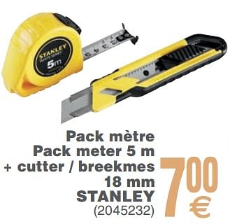 Promoties Pack mètre pack meter 5 m + cutter - breekmes 18 mm stanley - Stanley - Geldig van 12/02/2019 tot 25/02/2019 bij Cora