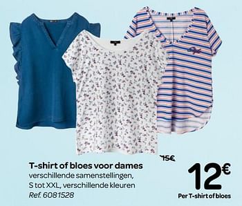 Promoties T-shirt of bloes voor dames - Huismerk - Carrefour  - Geldig van 13/02/2019 tot 25/02/2019 bij Carrefour