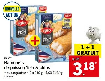 Promotions Bâtonnets de poisson fish + chips - Iglo - Valide de 18/02/2019 à 23/02/2019 chez Lidl