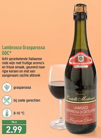 Promoties Lambrusco grasparossa doc - Rode wijnen - Geldig van 18/02/2019 tot 23/02/2019 bij Aldi