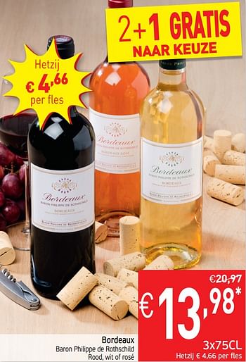 Promoties Bordeaux baron philippe de rothschild rood, wit of rosé - Rode wijnen - Geldig van 19/02/2019 tot 24/02/2019 bij Intermarche