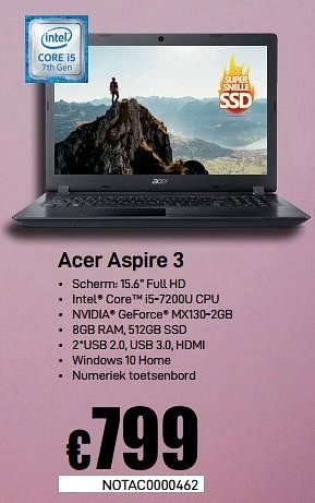 Promoties Acer aspire 3 - Acer - Geldig van 14/02/2019 tot 07/03/2019 bij Compudeals