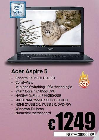 Promoties Acer aspire 5 - Acer - Geldig van 14/02/2019 tot 07/03/2019 bij Compudeals