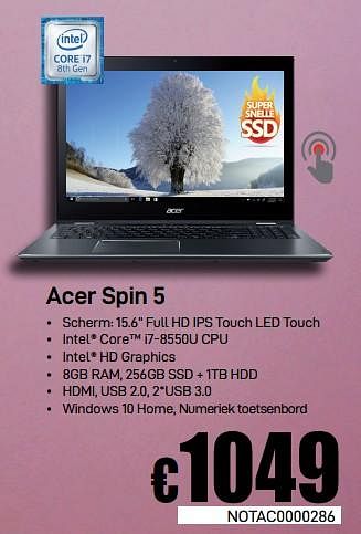 Promoties Acer spin 5 - Acer - Geldig van 14/02/2019 tot 07/03/2019 bij Compudeals