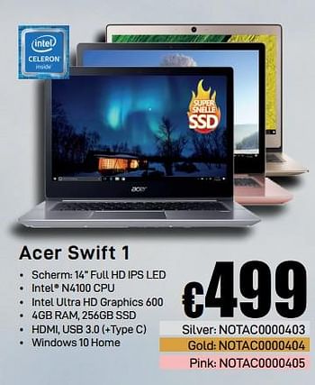 Promoties Acer swift 1 - Acer - Geldig van 14/02/2019 tot 07/03/2019 bij Compudeals