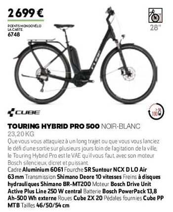Promoties Touring hybrid pro 500 noir-blanc - Cube - Geldig van 01/01/2019 tot 31/12/2019 bij Sport 2000