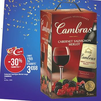 Promotions Cabernet sauvigon merlot rouge cambras - Vins rouges - Valide de 12/02/2019 à 24/02/2019 chez Géant Casino