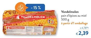 Promotions Vondelmolen pain d`épices au miel - Vondelmolen - Valide de 13/02/2019 à 26/02/2019 chez OKay