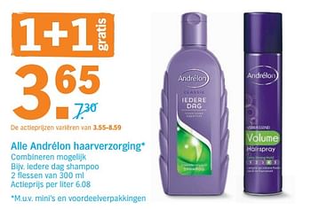 Promotions Iedere dag shampoo - Andrelon - Valide de 18/02/2019 à 24/02/2019 chez Albert Heijn