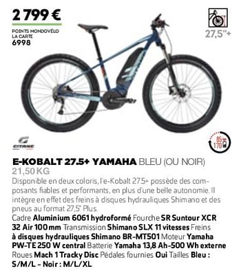 Promoties E-kobalt 27,5+ yamaha blue ou noir - Gitane - Geldig van 01/01/2019 tot 31/12/2019 bij Sport 2000