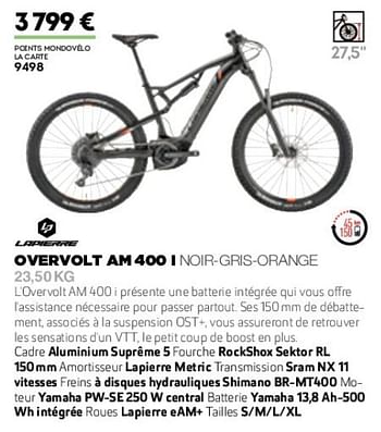 Promotions Overvolt am 400 i noir-gris-orange - Lapierre - Valide de 01/01/2019 à 31/12/2019 chez Sport 2000