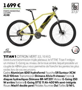 Promotions Titan 1 citron vert - Gitane - Valide de 01/01/2019 à 31/12/2019 chez Sport 2000
