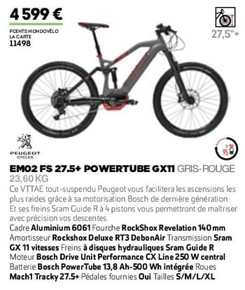 Promotions Emo2 fs 27.5+ powertube gx11 gris-rouge - Peugeot - Valide de 01/01/2019 à 31/12/2019 chez Sport 2000
